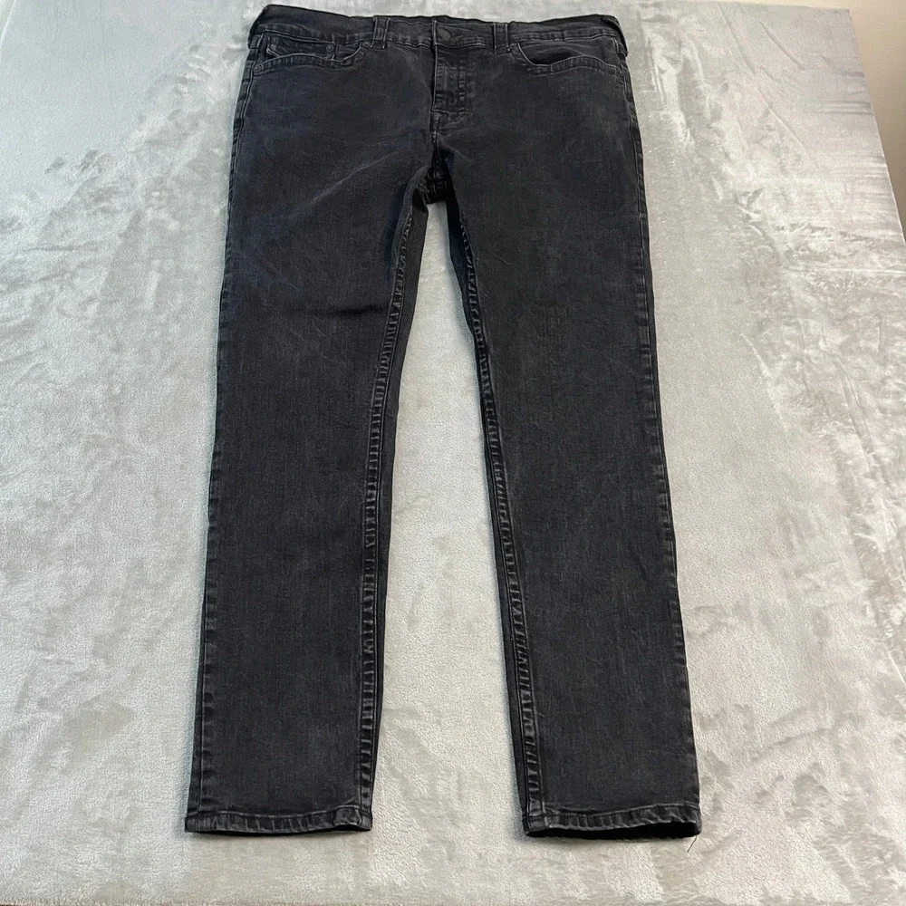 True Religion Rocco Relaxed Skinny Jeans Mens 40x32 Black Flap Pocket Denim
